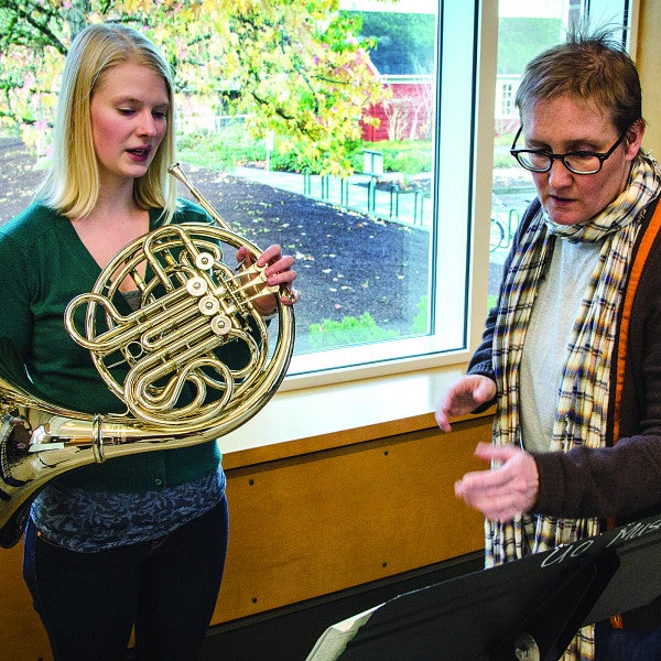 Instructor following student through music